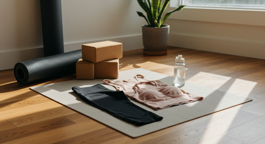 Strój do jogi leżący na macie do jogi