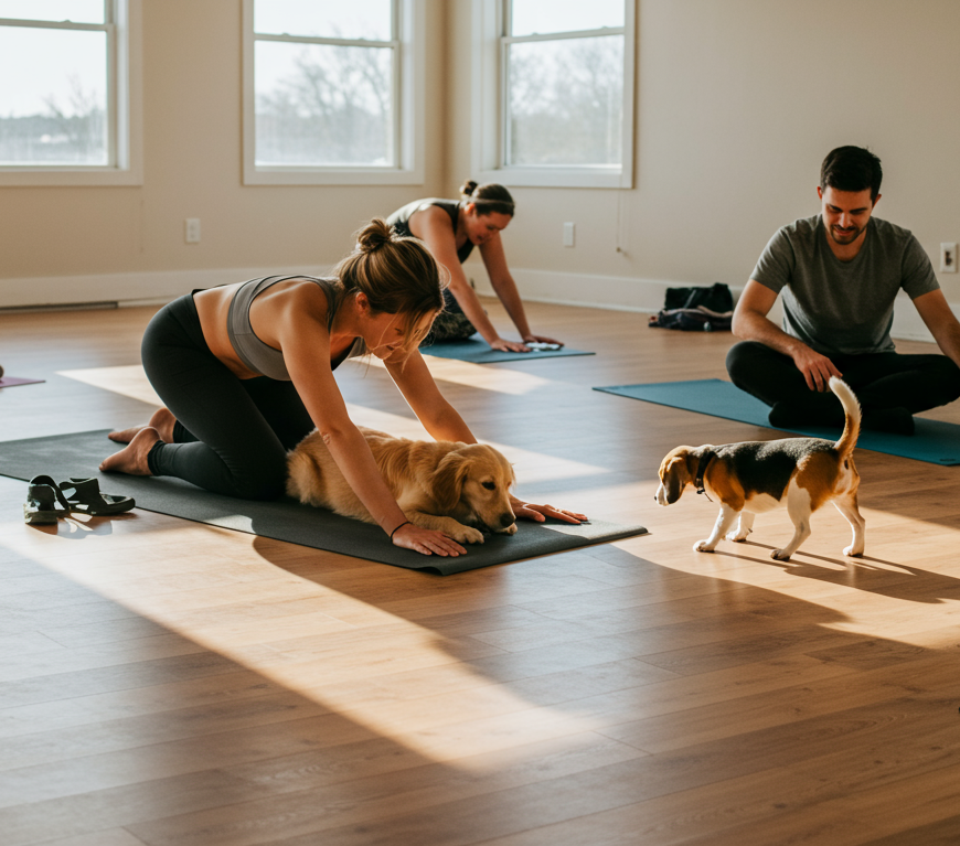 You are currently viewing Puppy Yoga – zajęcia z psami dla zdrowia i radości