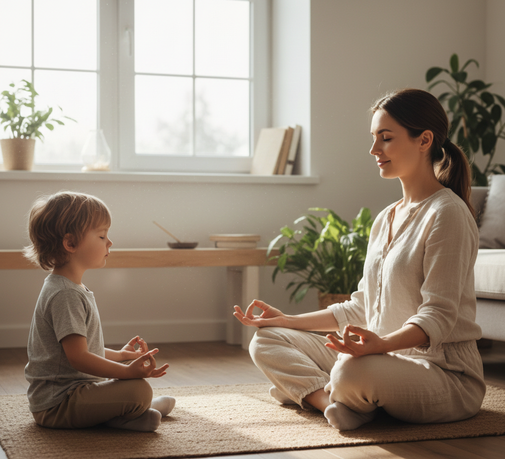 Kobieta medytująca z dzieckiem