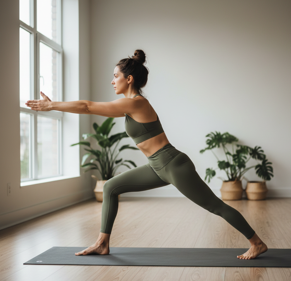 Kobieta w odzieży do jogi praktykująca power jogę